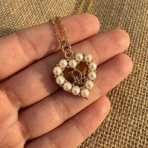 100% Handmade Vintage Dior Heart Pearl Charm Upcycled Repurposed Pedant necklace